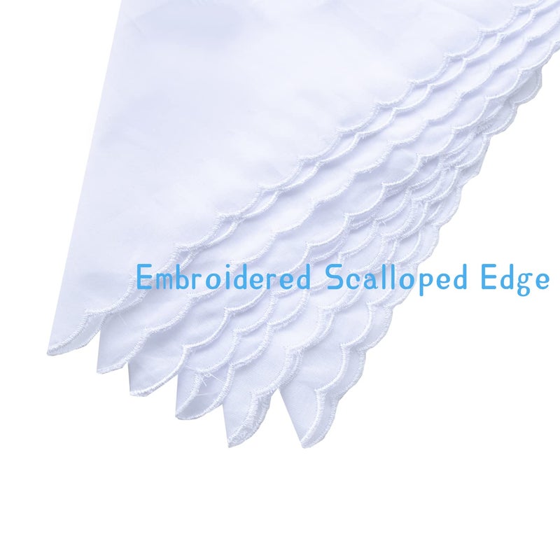 MemoryHanky Bulk Pack Handkerchiefs Cotton Scalloped Hankies Pocket Square Towel White 11 Inches - Image 4